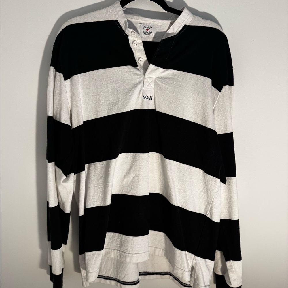Noah NYC Black and White Striped Rugby Shirt